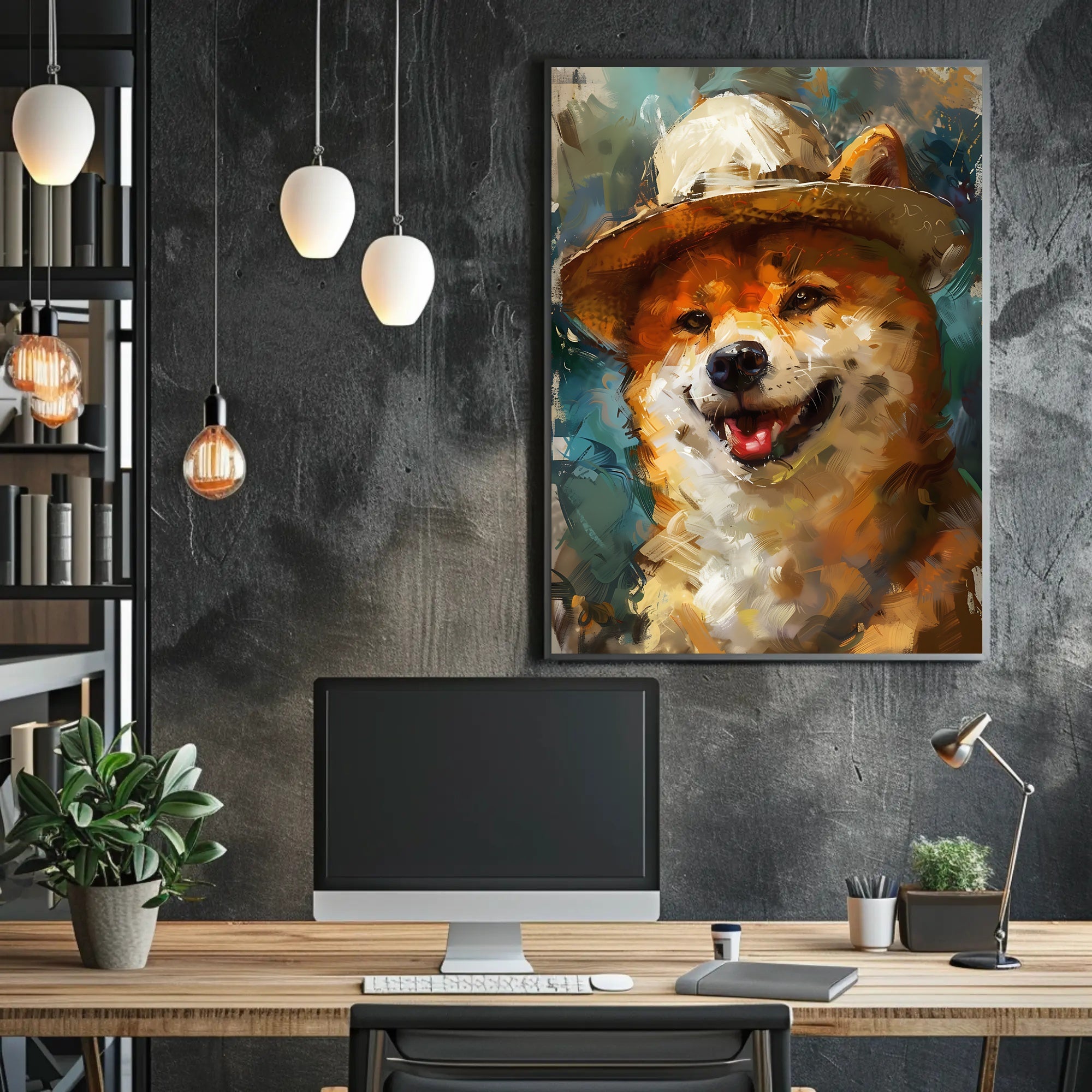 Joyful Shiba Inu in Stylish Hat Animal Poster PosterGoat