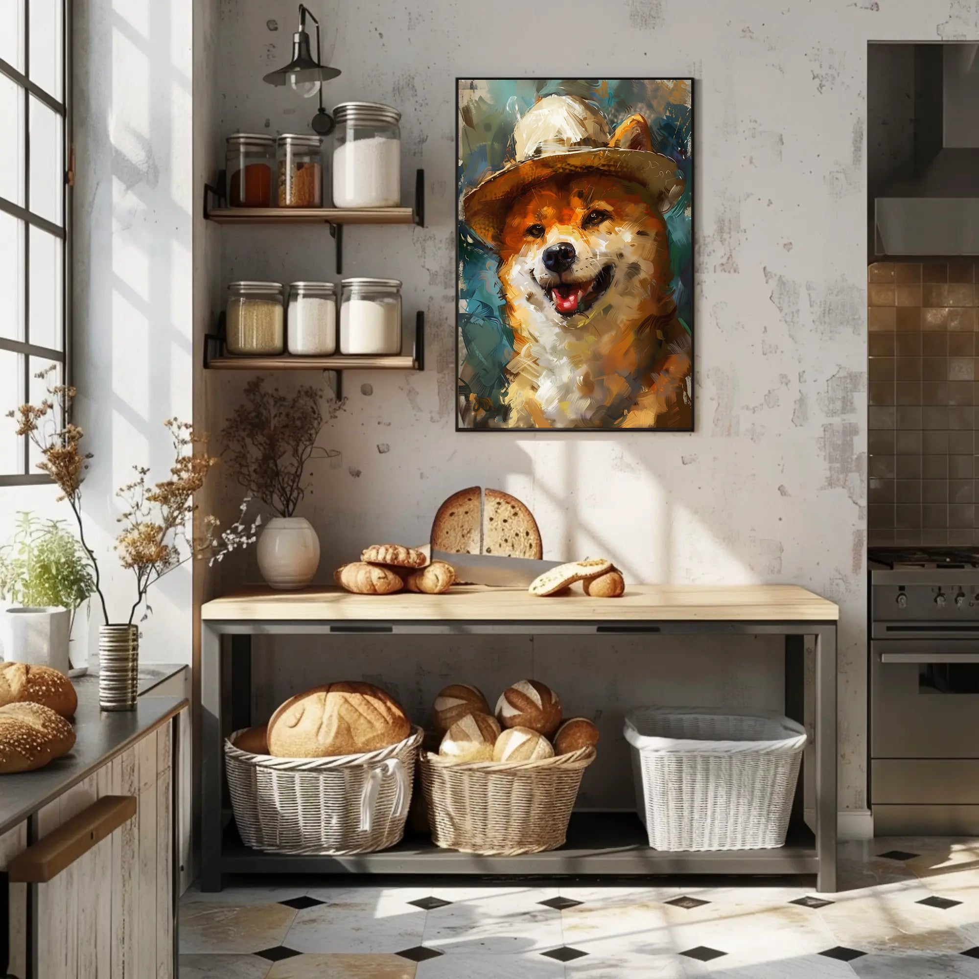 Joyful Shiba Inu in Stylish Hat Animal Poster PosterGoat