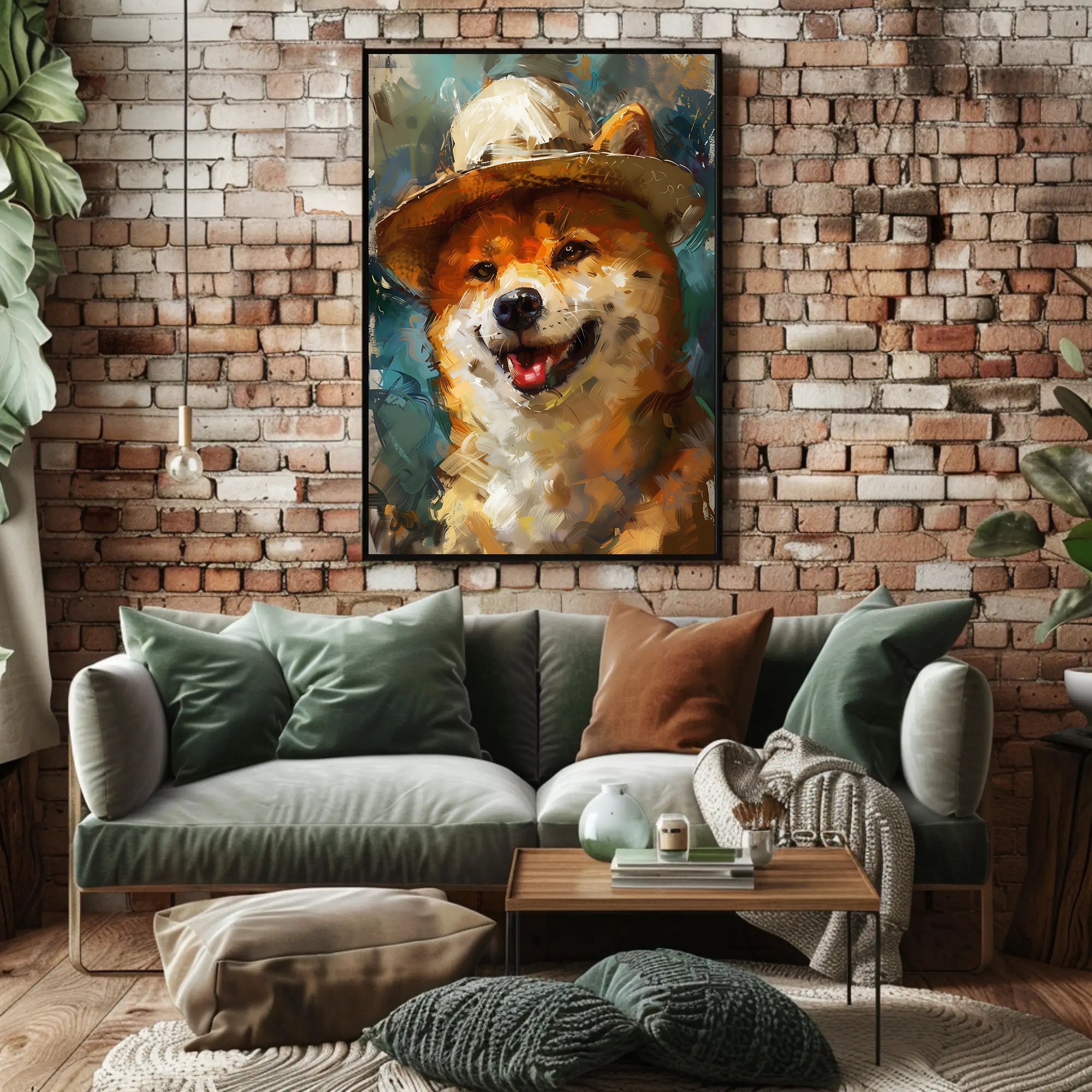 Joyful Shiba Inu in Stylish Hat Animal Poster PosterGoat