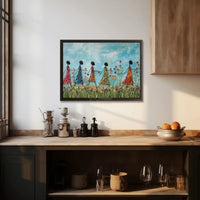 Joyful Unity in Vibrant Setting Abstract, Artistic Poster PosterGoat