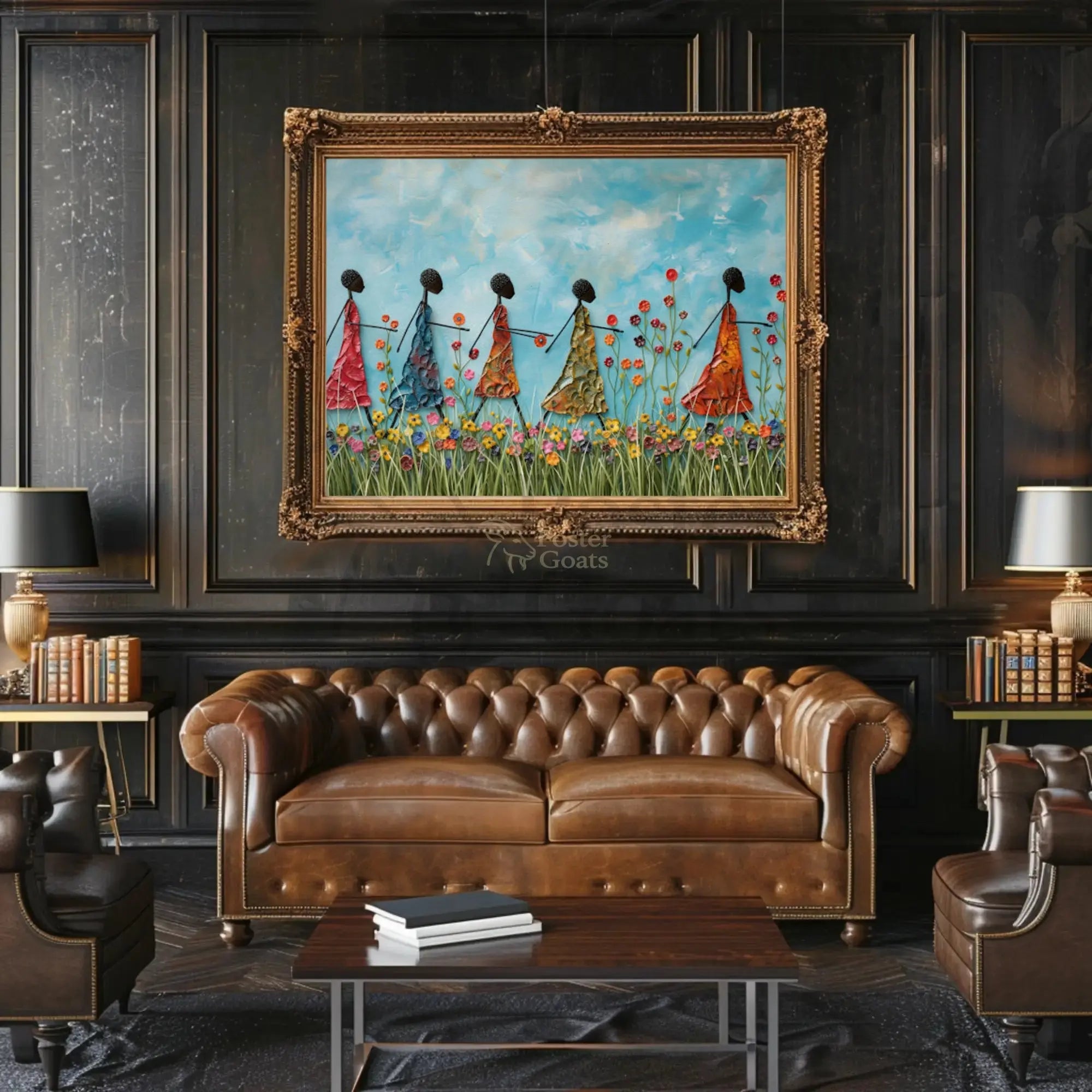 Joyful Unity in Vibrant Setting Abstract, Artistic Poster PosterGoat