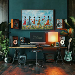 Joyful Unity in Vibrant Setting Abstract, Artistic Poster PosterGoat
