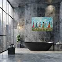 Joyful Unity in Vibrant Setting Abstract, Artistic Poster PosterGoat
