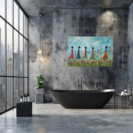 Joyful Unity in Vibrant Setting Abstract, Artistic Poster PosterGoat