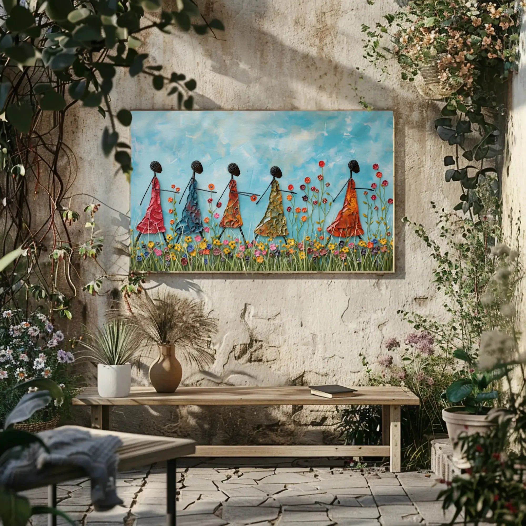 Joyful Unity in Vibrant Setting Abstract, Artistic Poster PosterGoat