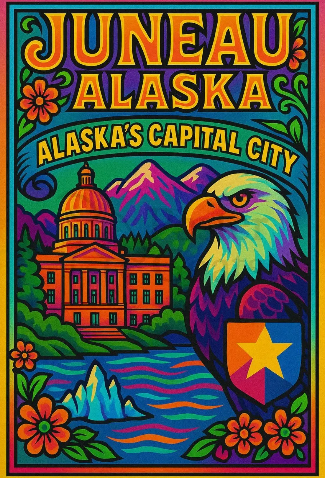 Juneau Alaska Bold Pop Art Travel Poster PosterGoat