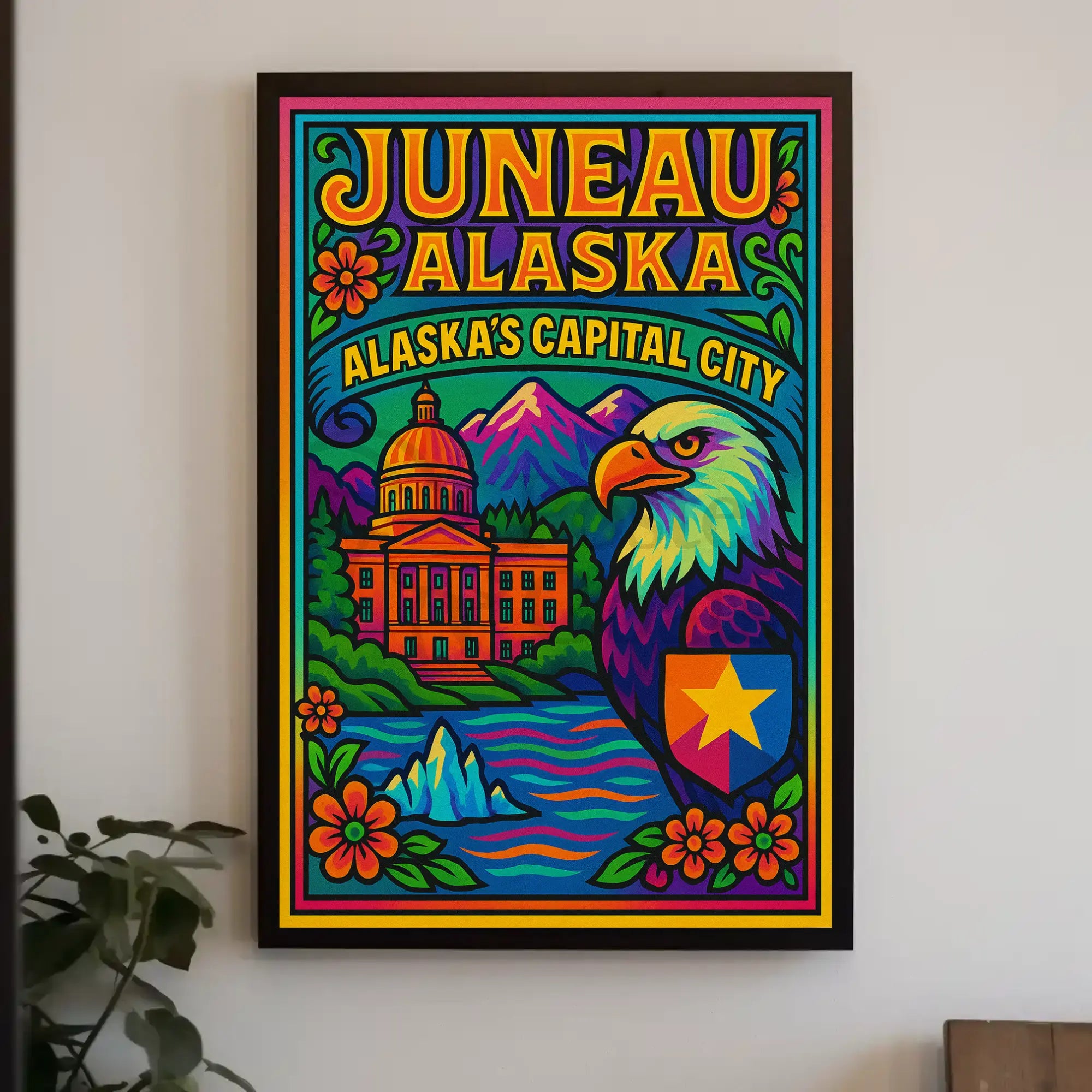 Juneau Alaska Bold Pop Art Travel Poster PosterGoat