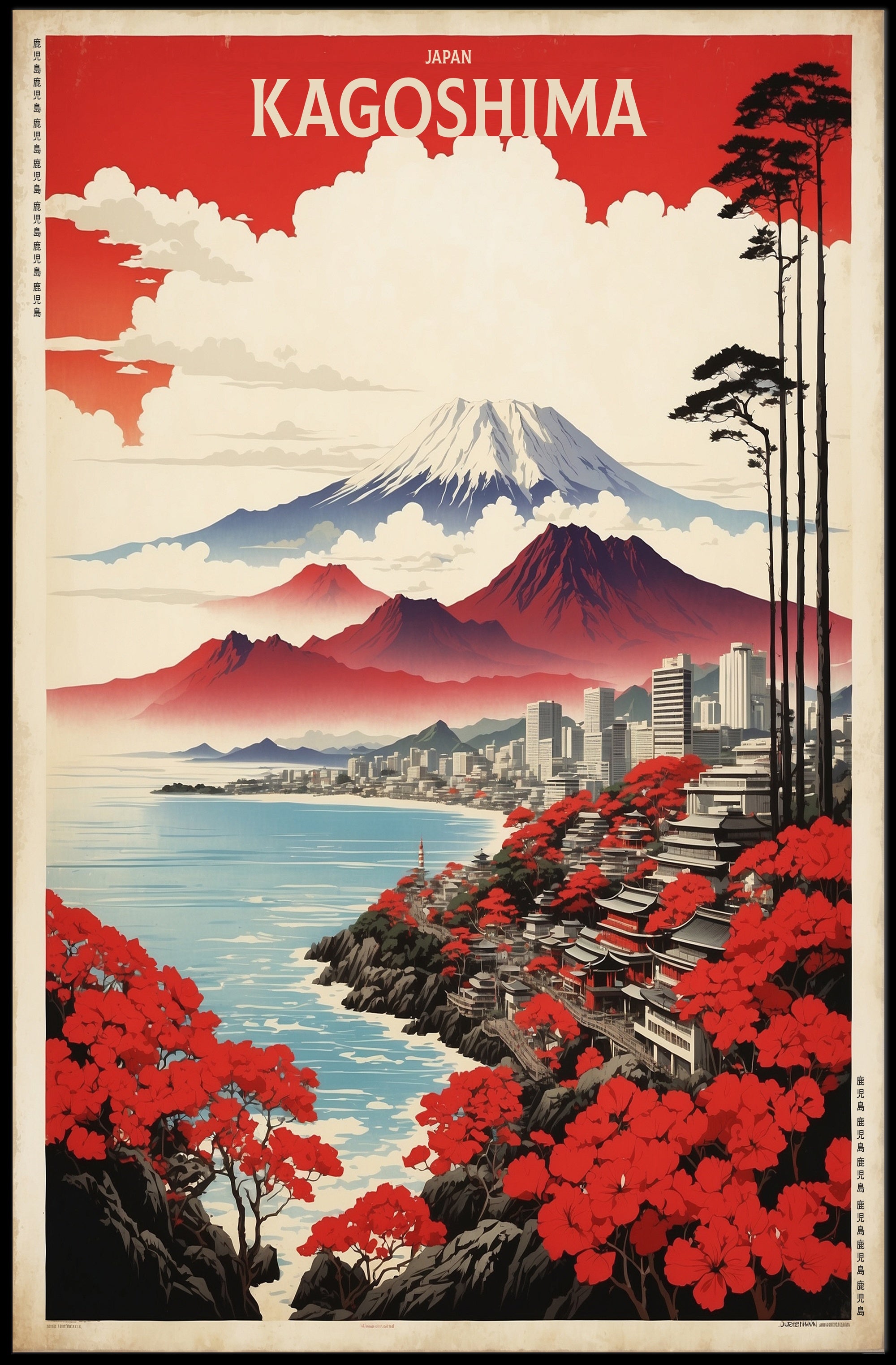 Kagoshima Cherry Blossoms Scenic Travel Poster PosterGoat