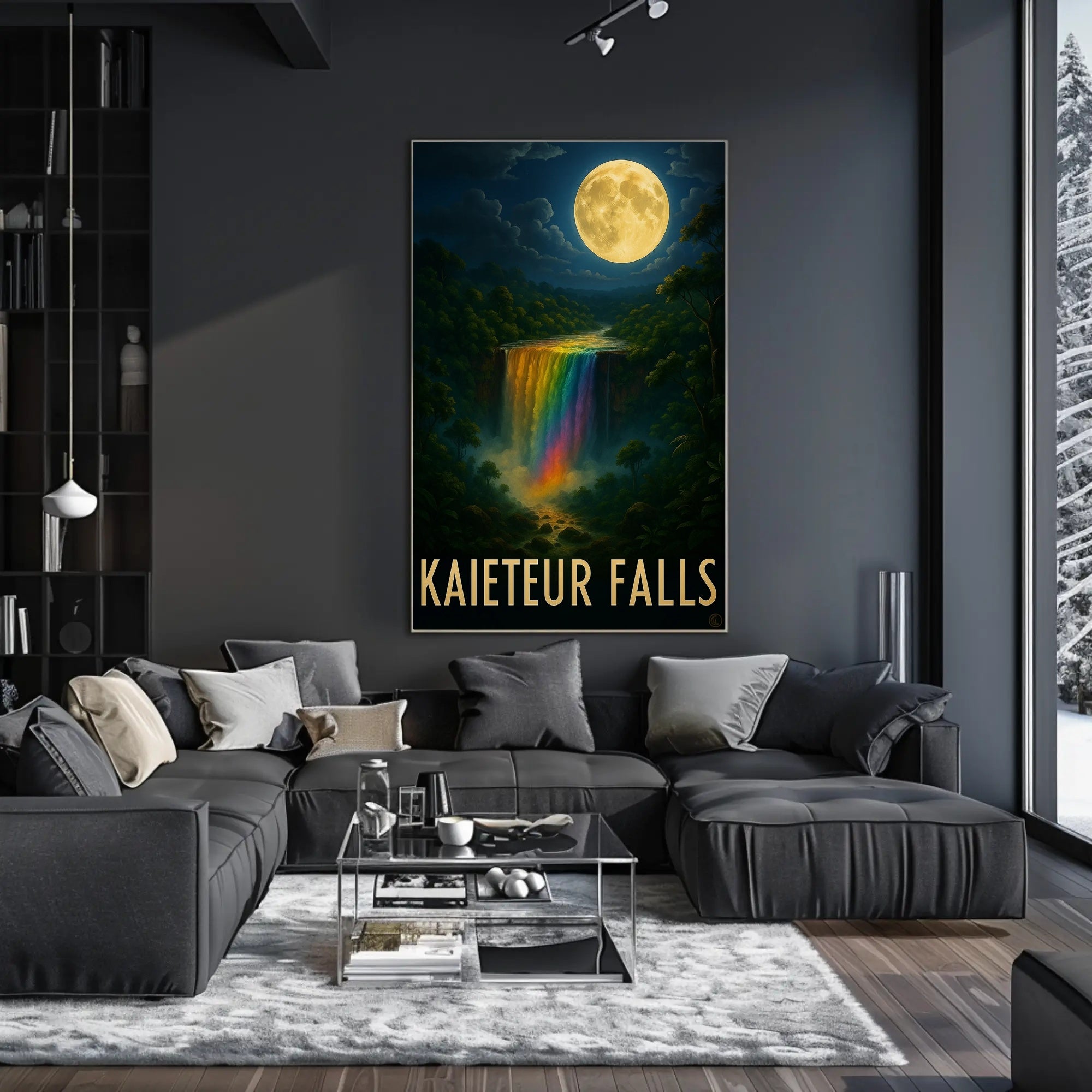 Kaieteur Falls Fantasy Nightscape: A Mystical Waterfall Poster PosterGoat