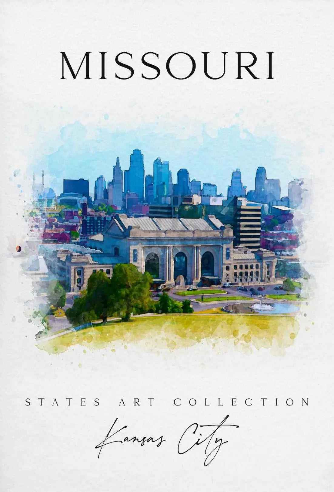 Kansas City Skyline Watercolor Travel Poster PosterGoat