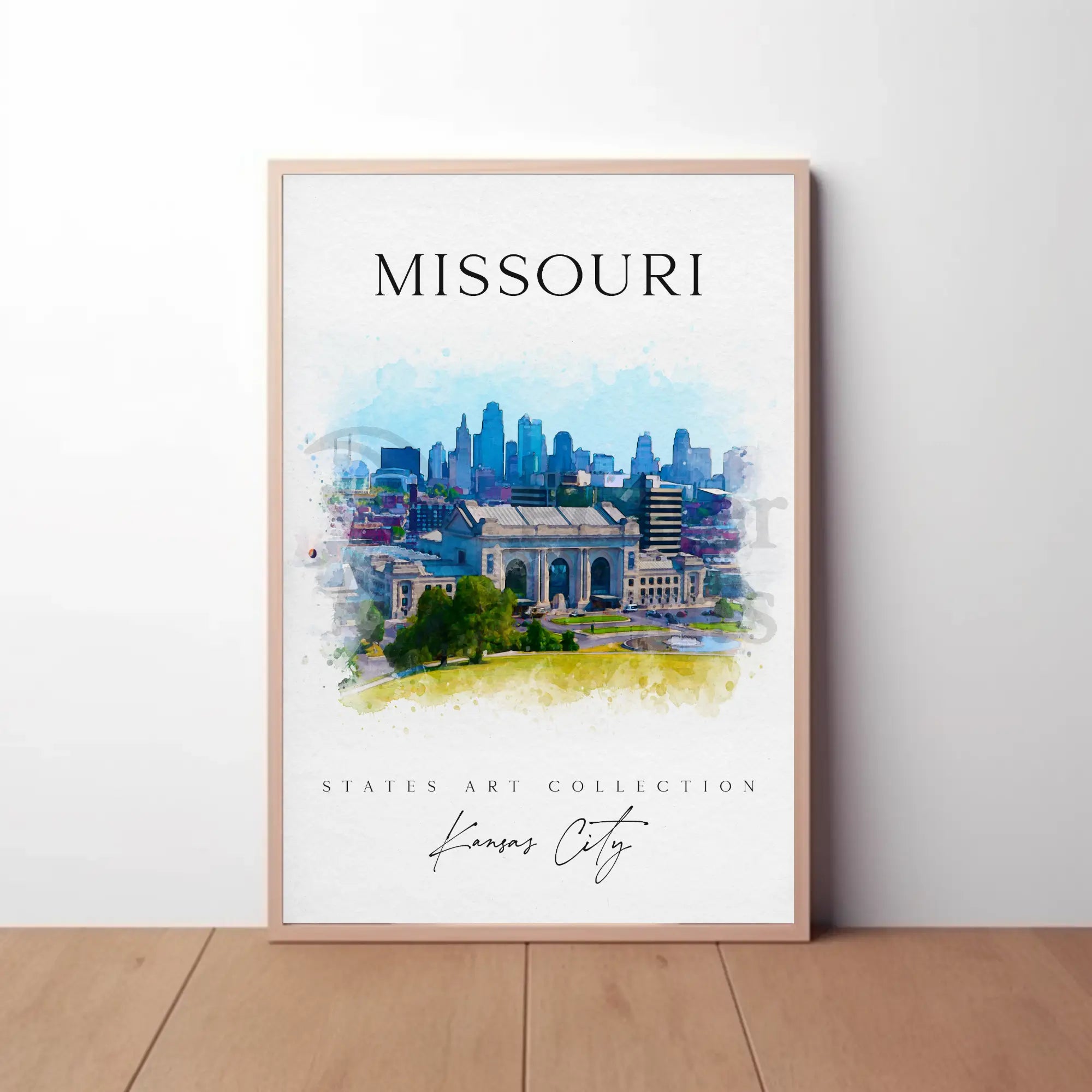 Kansas City Skyline Watercolor Travel Poster PosterGoat