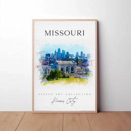 Kansas City Skyline Watercolor Travel Poster PosterGoat