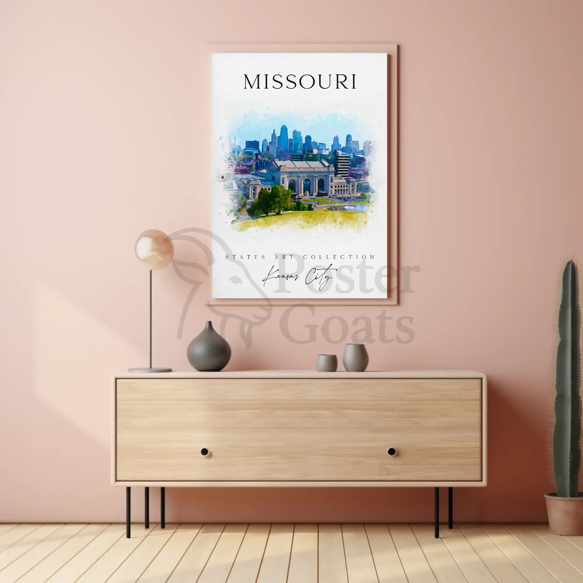 Kansas City Skyline Watercolor Travel Poster PosterGoat