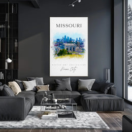 Kansas City Skyline Watercolor Travel Poster PosterGoat