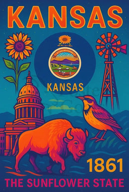 Kansas Heritage Celebration: Vibrant Symbols Cultural Poster PosterGoat
