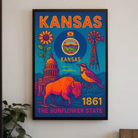 Kansas Heritage Celebration: Vibrant Symbols Cultural Poster PosterGoat