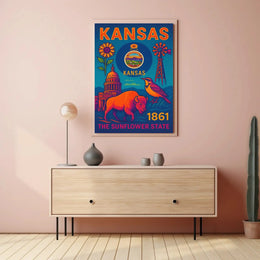 Kansas Heritage Celebration: Vibrant Symbols Cultural Poster PosterGoat