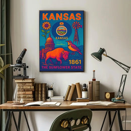 Kansas Heritage Celebration: Vibrant Symbols Cultural Poster PosterGoat