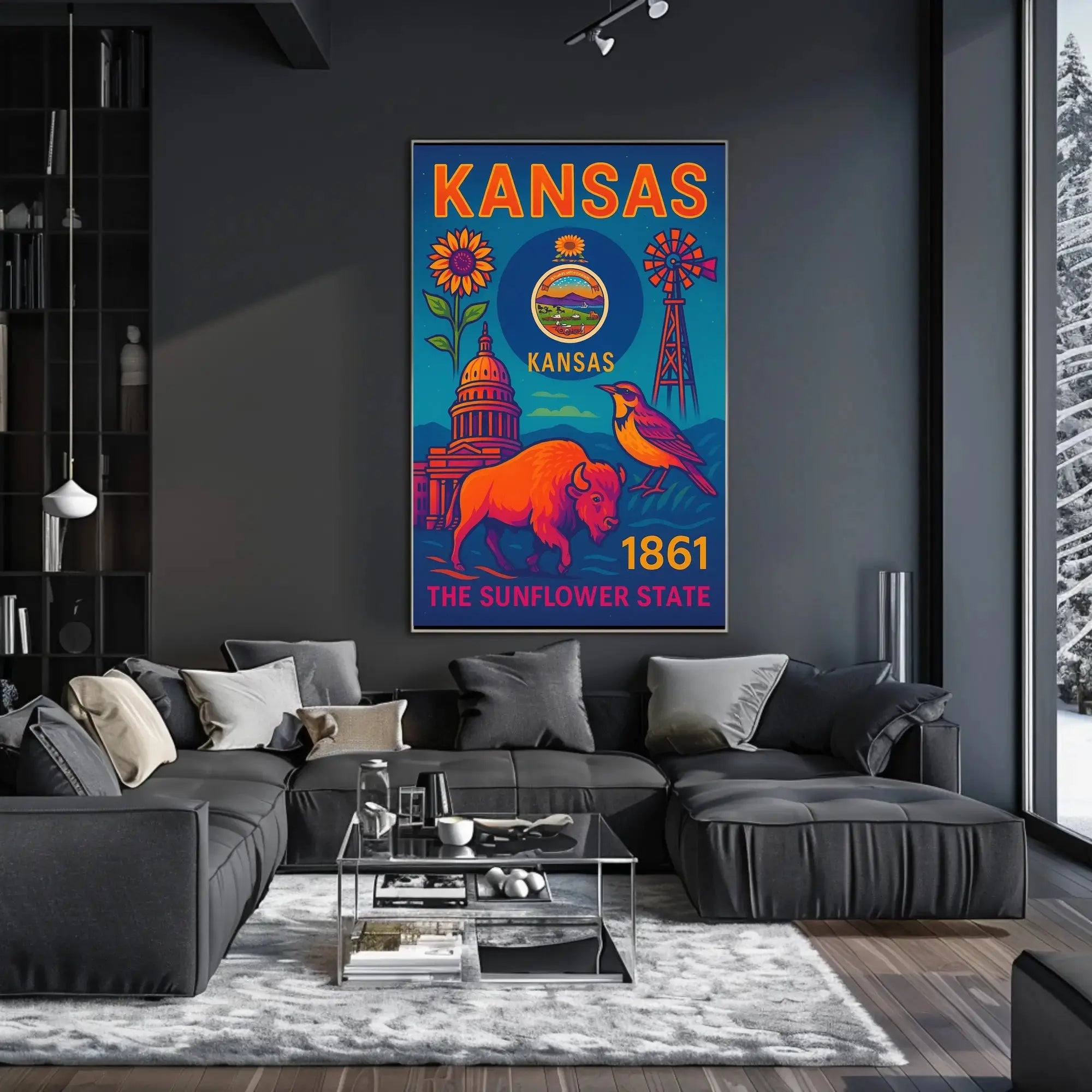 Kansas Heritage Celebration: Vibrant Symbols Cultural Poster PosterGoat