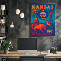 Kansas Heritage Celebration: Vibrant Symbols Cultural Poster PosterGoat