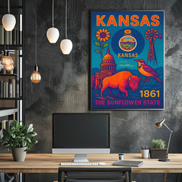Kansas Heritage Celebration: Vibrant Symbols Cultural Poster PosterGoat