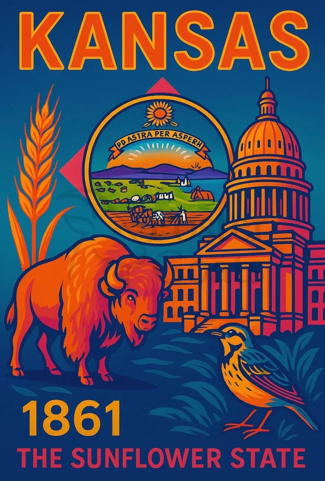 Kansas Heritage Vintage Travel Poster PosterGoat