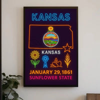 Kansas Sunflower State Celebration Neon Art Heritage Poster PosterGoat