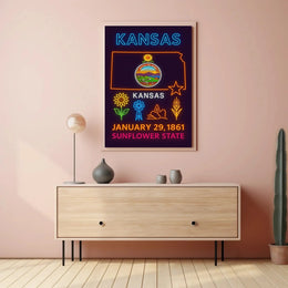 Kansas Sunflower State Celebration Neon Art Heritage Poster PosterGoat