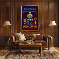Kansas Sunflower State Celebration Neon Art Heritage Poster PosterGoat