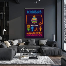 Kansas Sunflower State Celebration Neon Art Heritage Poster PosterGoat