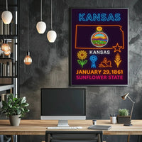 Kansas Sunflower State Celebration Neon Art Heritage Poster PosterGoat
