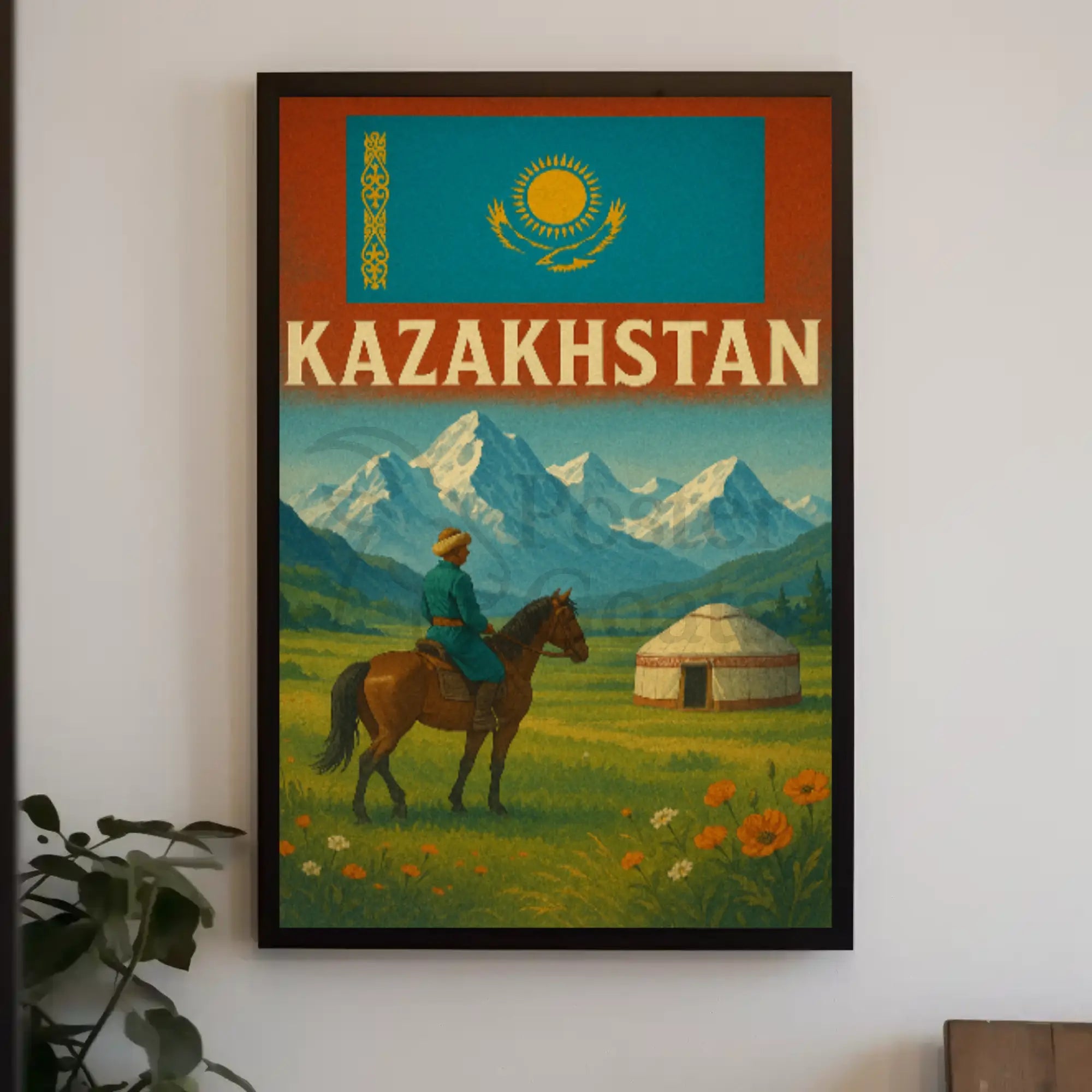 Kazakhstan Cultural Heritage Travel Poster PosterGoat