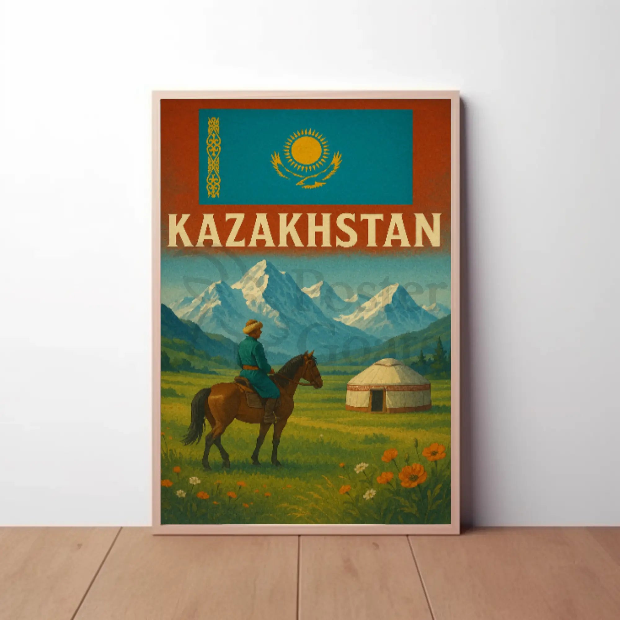 Kazakhstan Cultural Heritage Travel Poster PosterGoat