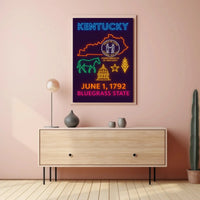 Kentucky Bluegrass State Neon Heritage Poster PosterGoat