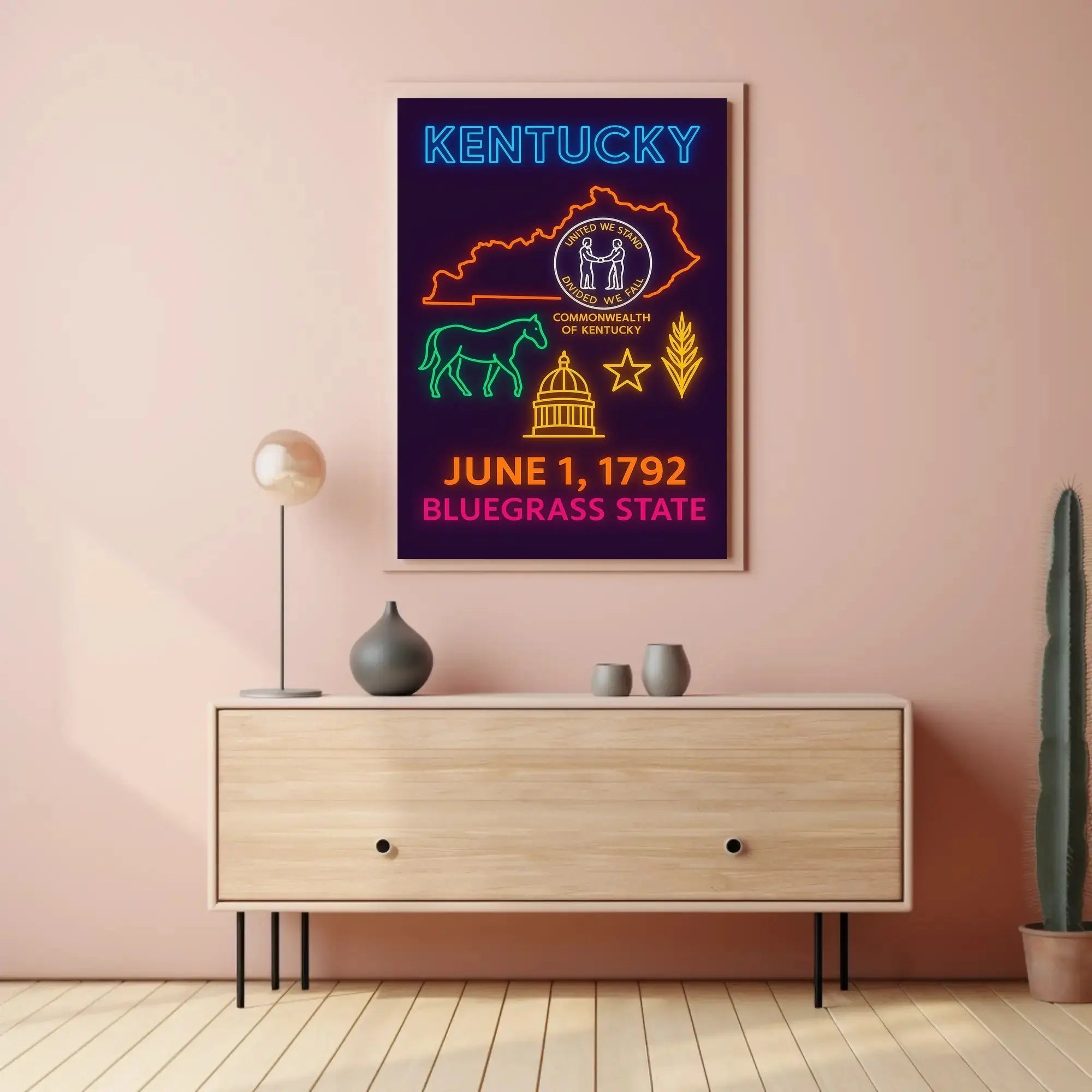 Kentucky Bluegrass State Neon Heritage Poster PosterGoat