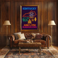 Kentucky Bluegrass State Neon Heritage Poster PosterGoat