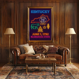 Kentucky Bluegrass State Neon Heritage Poster PosterGoat