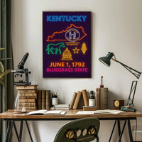 Kentucky Bluegrass State Neon Heritage Poster PosterGoat