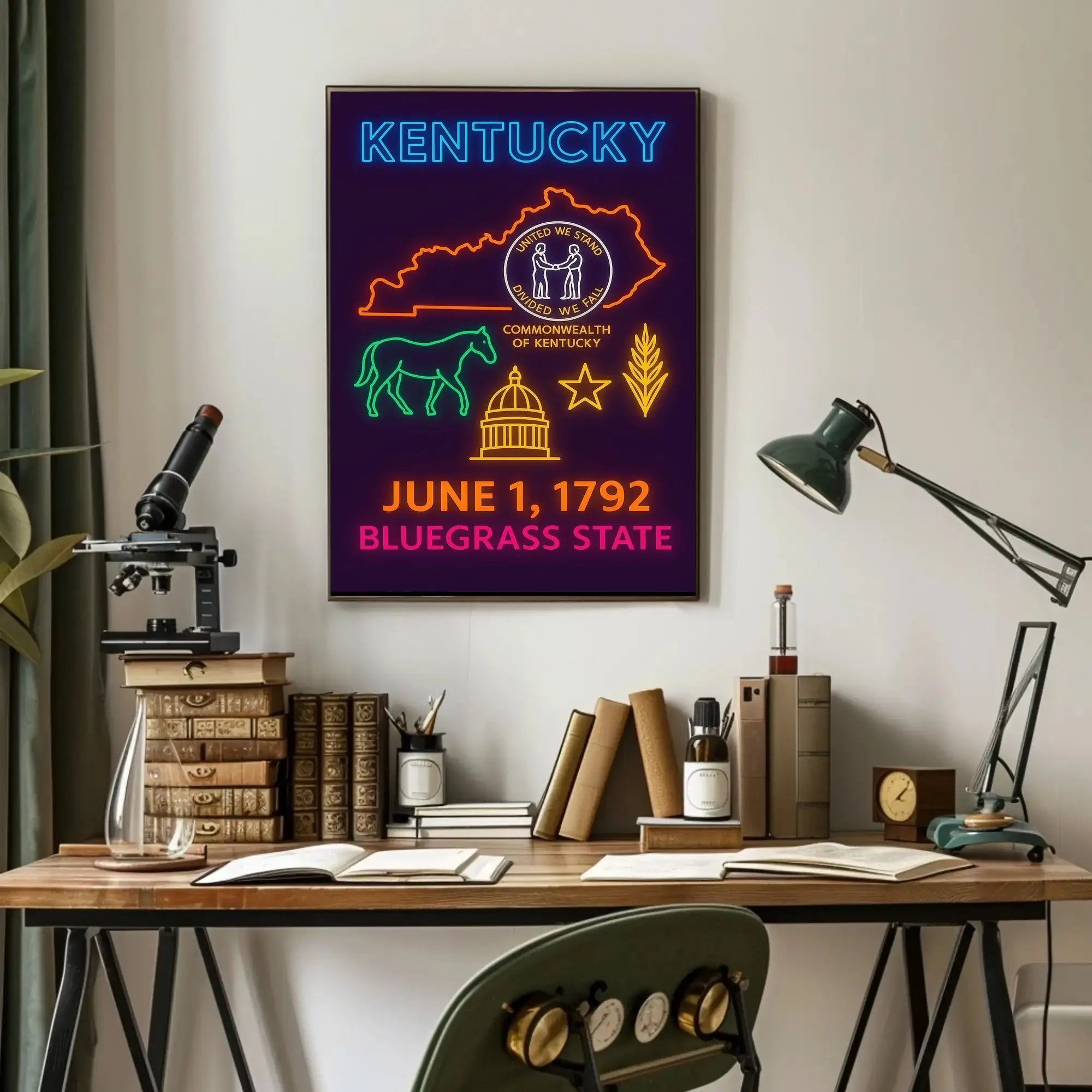Kentucky Bluegrass State Neon Heritage Poster PosterGoat