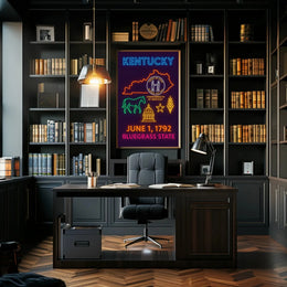 Kentucky Bluegrass State Neon Heritage Poster PosterGoat