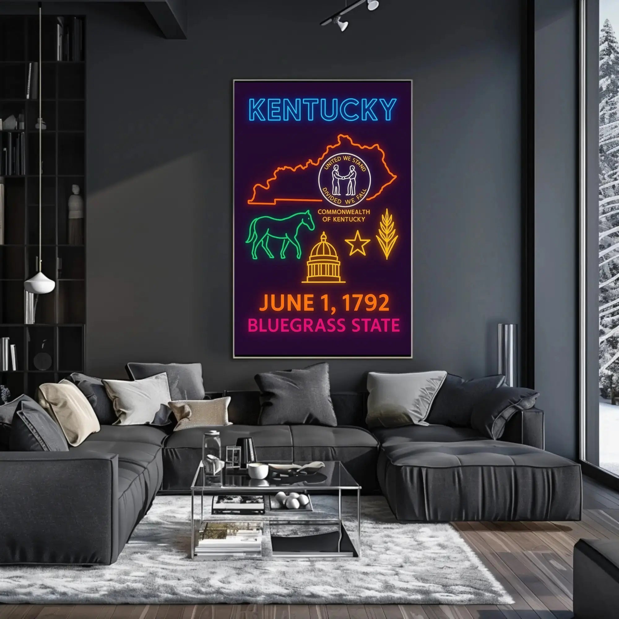 Kentucky Bluegrass State Neon Heritage Poster PosterGoat