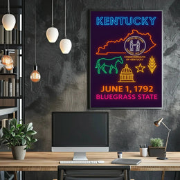 Kentucky Bluegrass State Neon Heritage Poster PosterGoat