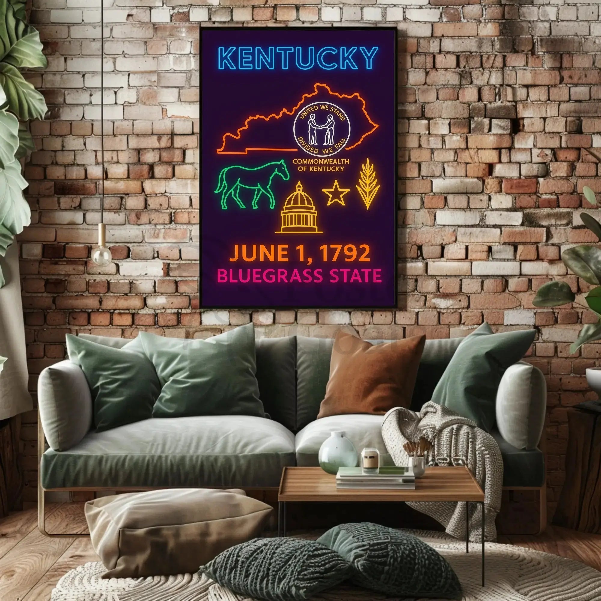 Kentucky Bluegrass State Neon Heritage Poster PosterGoat