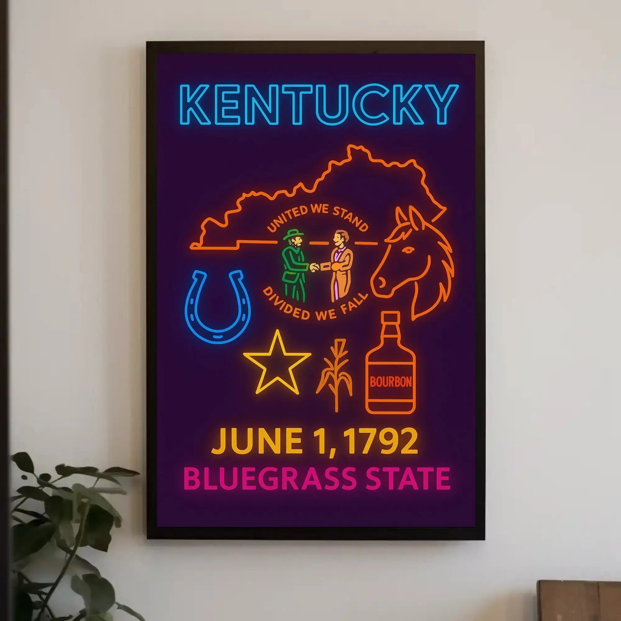 Kentucky Bluegrass State Neon Sign Cultural or Heritage Poster PosterGoat