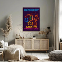 Kentucky Bluegrass State Neon Sign Cultural or Heritage Poster PosterGoat