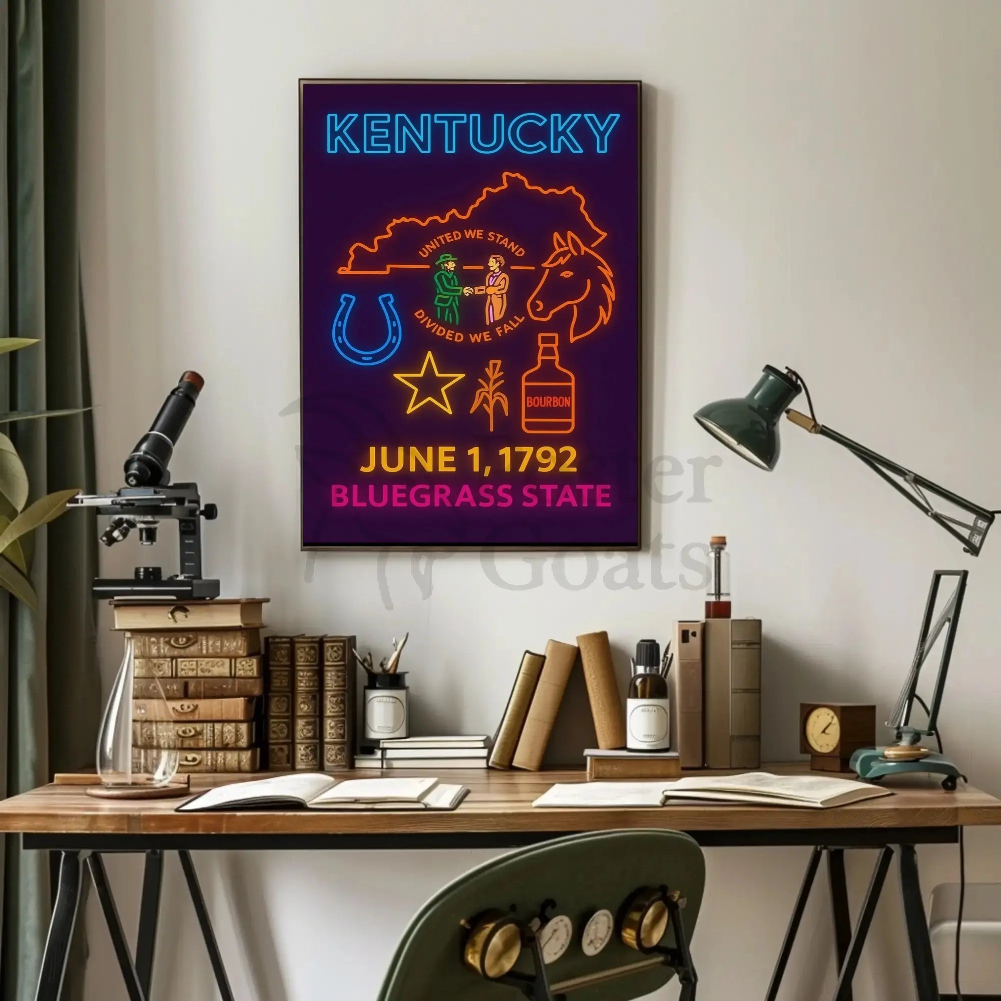 Kentucky Bluegrass State Neon Sign Cultural or Heritage Poster PosterGoat