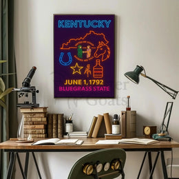 Kentucky Bluegrass State Neon Sign Cultural or Heritage Poster PosterGoat