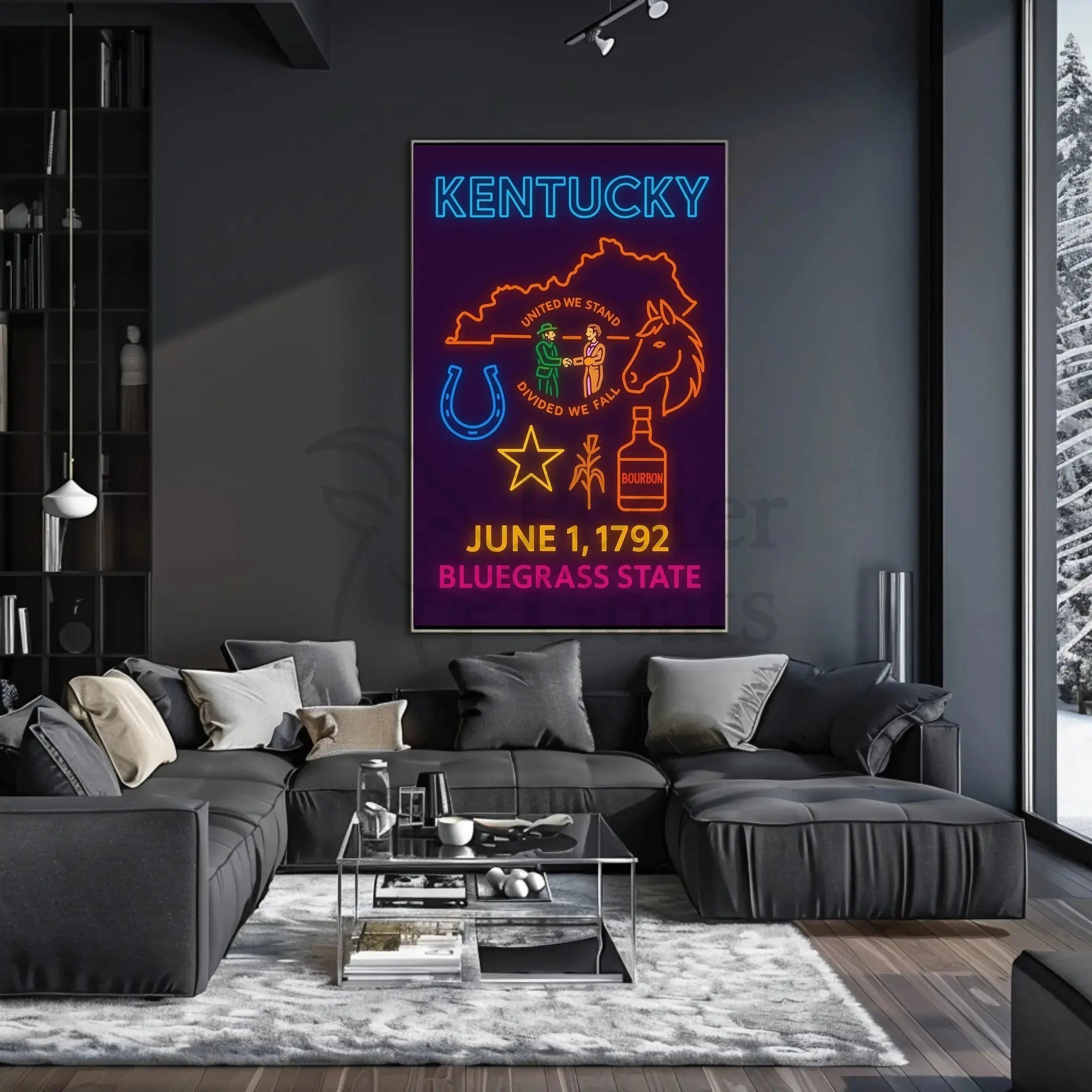 Kentucky Bluegrass State Neon Sign Cultural or Heritage Poster PosterGoat