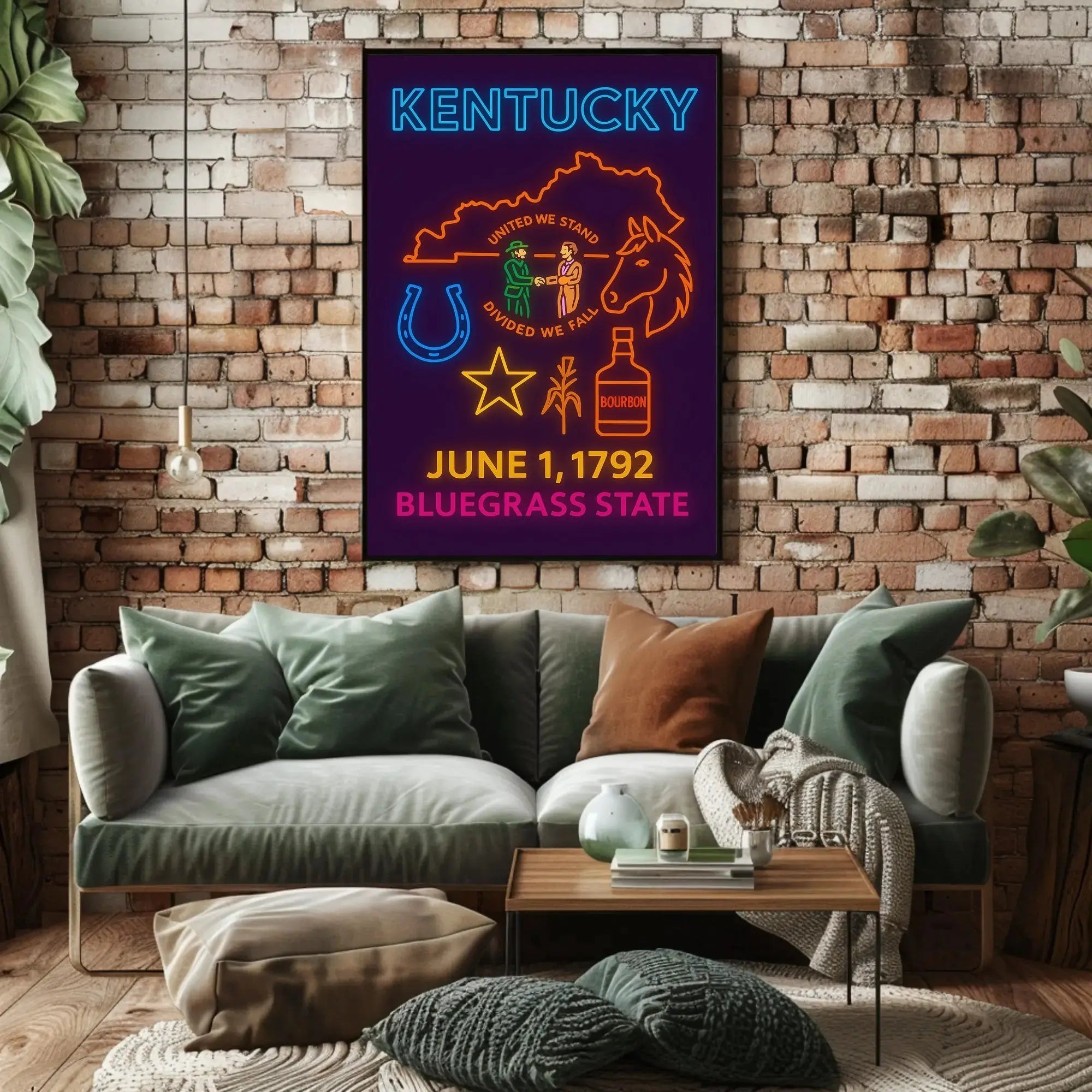 Kentucky Bluegrass State Neon Sign Cultural or Heritage Poster PosterGoat