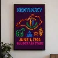 Kentucky Bluegrass State Vintage Neon Cultural Heritage Poster PosterGoat